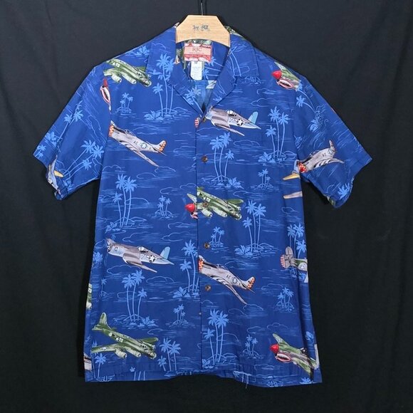 RJC Made in Hawaii Style 102C WWII Fighter Planes Hawaiian Shirt - Blue - Sz M* - Picture 1 of 4